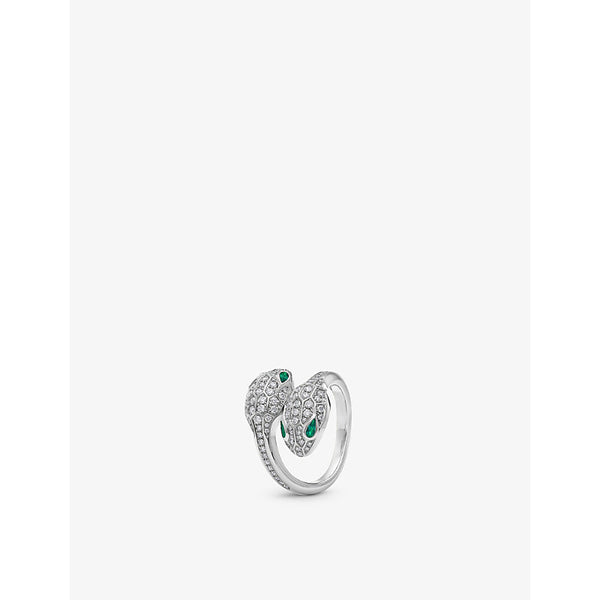 Bvlgari Serpenti Seduttori 18ct white-gold, 0.56ct brilliant-cut diamond and 0.2ct emerald ring