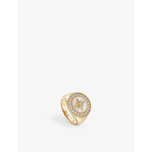 Astley Clarke Polaris Compass 18ct yellow gold-plated vermeil sterling-silver, mother of pearl and white sapphire signet ring