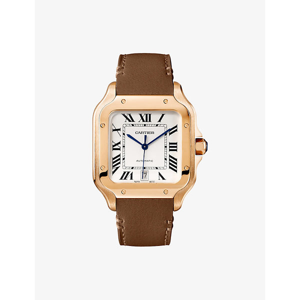 CRWGSA0037 Santos de Cartier large 18ct rose-gold, sapphire and interchangeable leather strap automatic watch