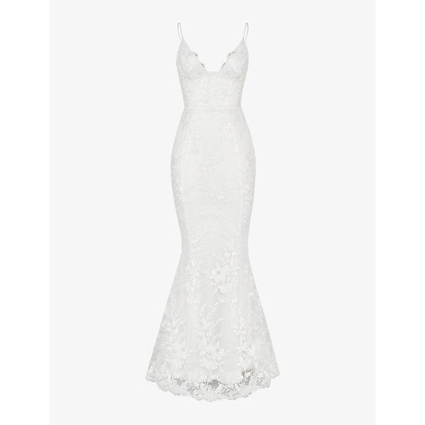  House Of Cb Solene scallop-trim floral-lace bridal gown