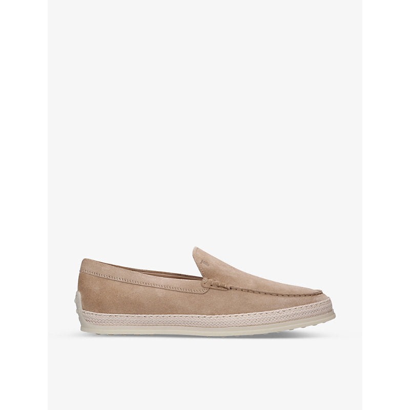  Tods Raffia-trimmed suede loafers