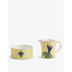 Wedgwood Waterlily graphic-print bone-china sugar and creamer set