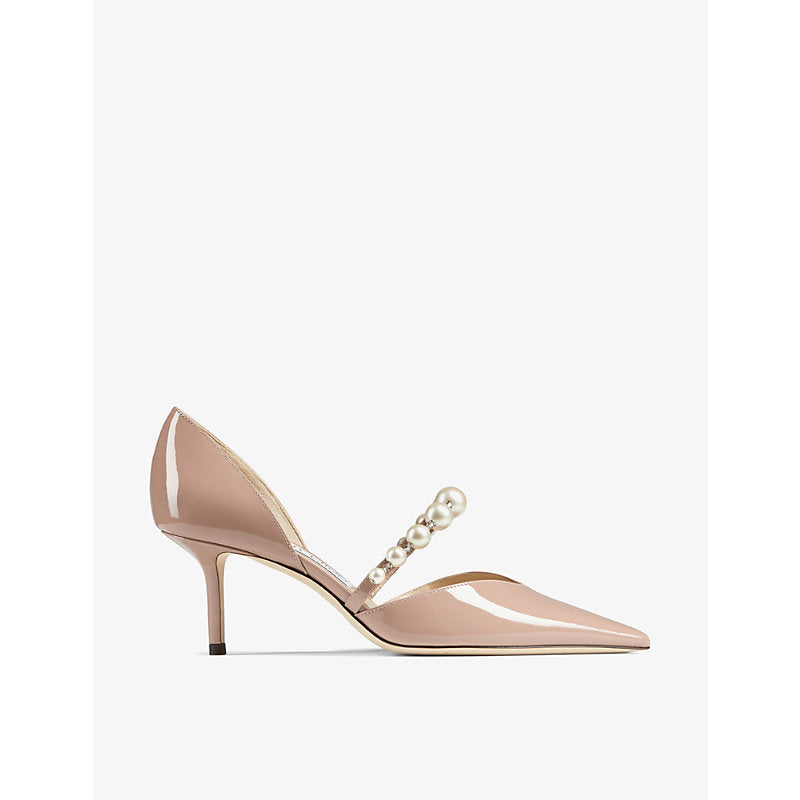 Jimmy Choo Aurelie pearl-embellished patent-leather heeled courts