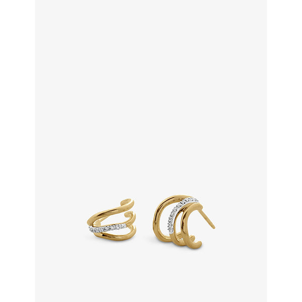 Monica Vinader Riva Wave recycled 18ct yellow gold-plated vermeil sterling-silver and 0.05ct pavé diamond huggie earrings