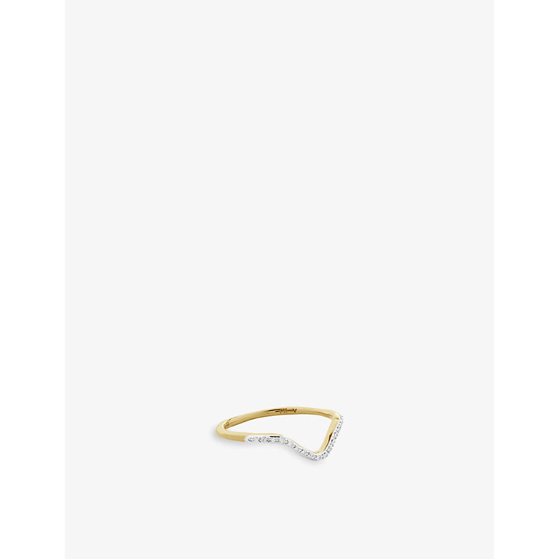 Monica Vinader Riva Diamond Wishbone 18ct recycled yellow gold-plated vermeil sterling silver and 0.04ct diamond ring