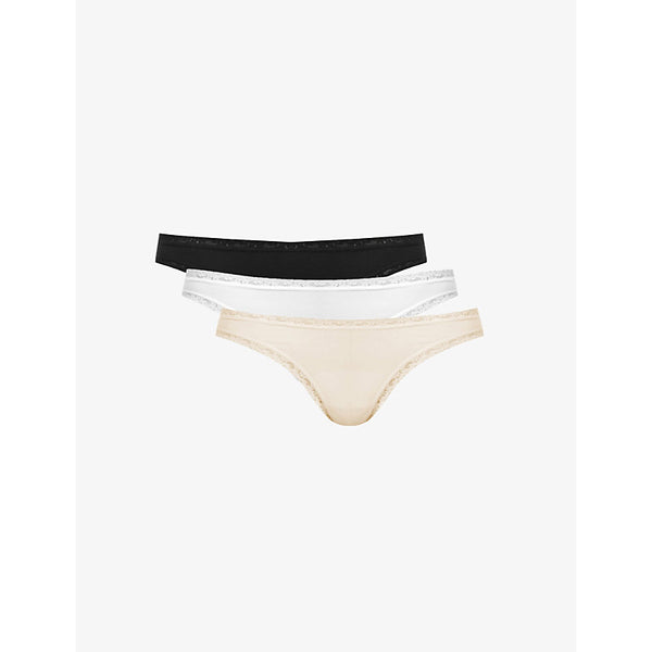  Stripe & Stare Basics low-rise stretch-woven pack of four thongs