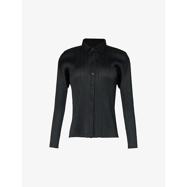 Pleats Please Issey Miyake Pleated collared relaxed-fit knitted shirt