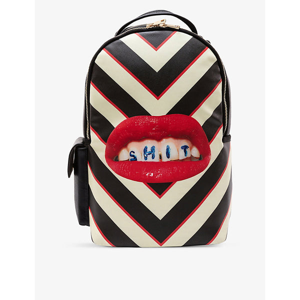 Seletti Wears Toiletpaper lipstick-print striped faux-leather backpack | Seletti