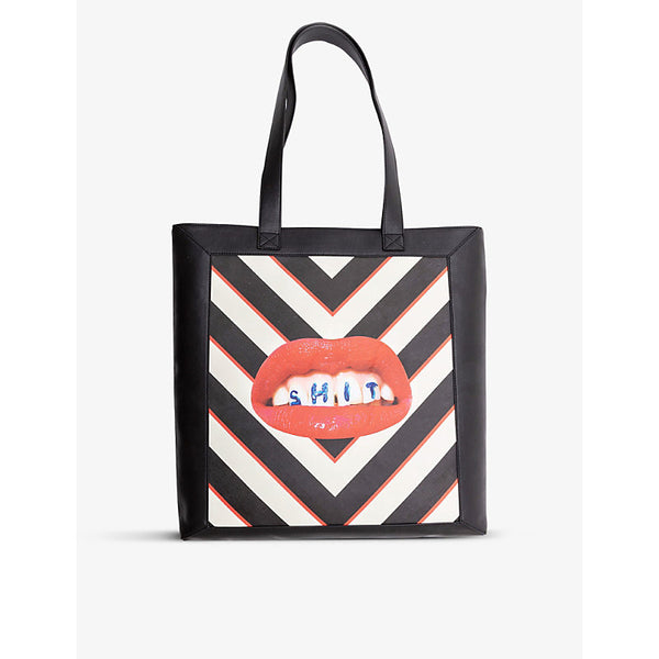 Seletti wears Toiletpaper lipstick-print canvas and faux-leather tote bag