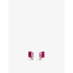 Suzanne Kalan Fireworks 18ct rose gold, 0.52ct baguette-cut sapphire and 0.04ct brilliant-cut diamond stud earrings