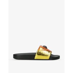  Kurt Geiger London Meena eagle-embellished striped rubber sliders