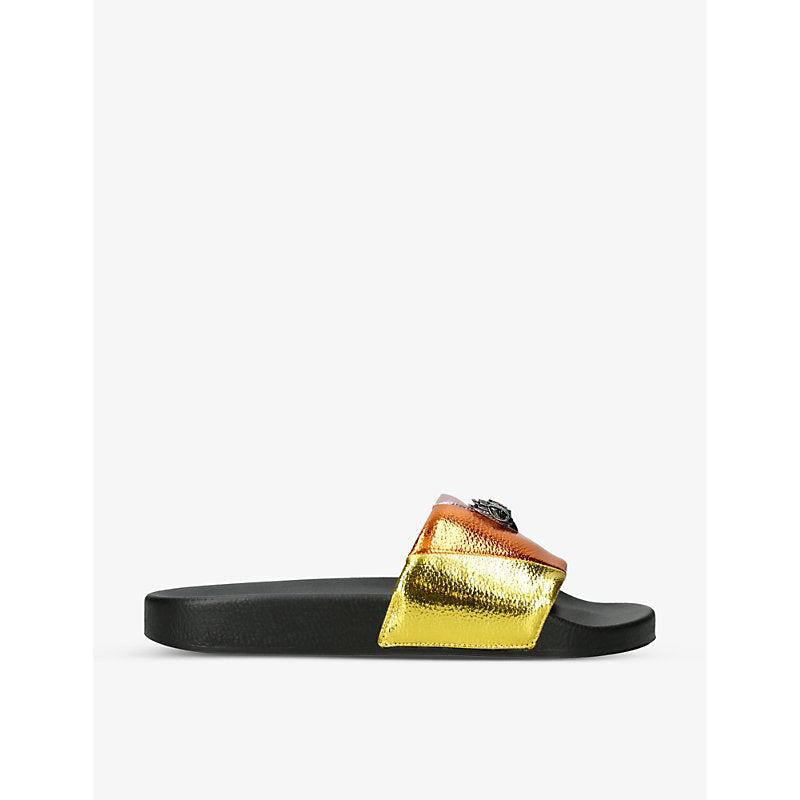  Kurt Geiger London Meena eagle-embellished striped rubber sliders