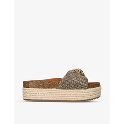 Kurt Geiger London Kensington crystal-embellished flatform woven sliders