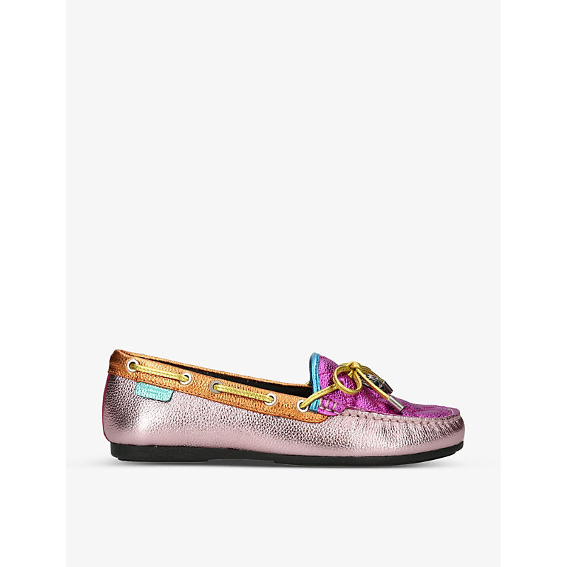  Kurt Geiger London Eagle-embellished rainbow-print leather moccasin shoes