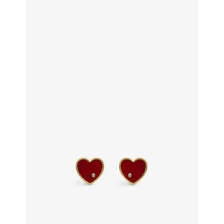 Yvonne Leon Heart 9ct yellow-gold, 0.02ct brilliant-cut diamond and red agate stud earrings | YVONNE LEON