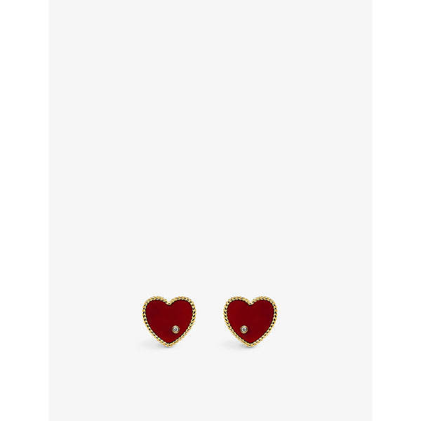 Yvonne Leon Heart 9ct yellow-gold, 0.02ct brilliant-cut diamond and red agate stud earrings