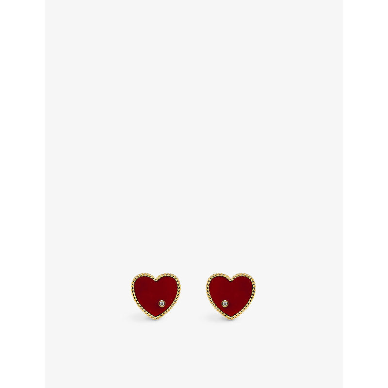 Yvonne Leon Heart 9ct yellow-gold, 0.02ct brilliant-cut diamond and red agate stud earrings | YVONNE LEON