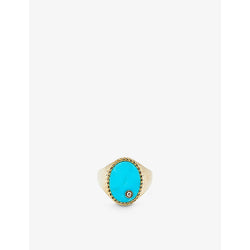 Yvonne Leon Chevalière 9ct yellow-gold, 0.015ct diamond and 1ct turquoise signet ring