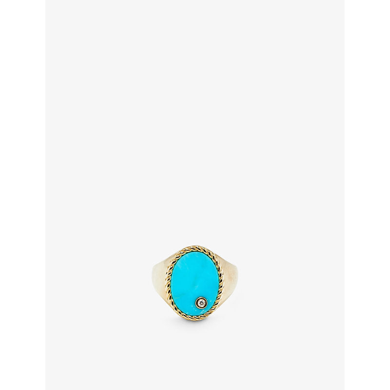 Yvonne Leon Chevalière 9ct yellow-gold, 0.015ct diamond and 1ct turquoise signet ring