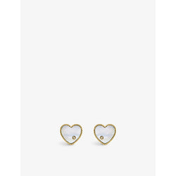 Yvonne Leon Heart 9ct yellow-gold, 0.02ct brilliant-cut diamond and mother-of-pearl stud earrings