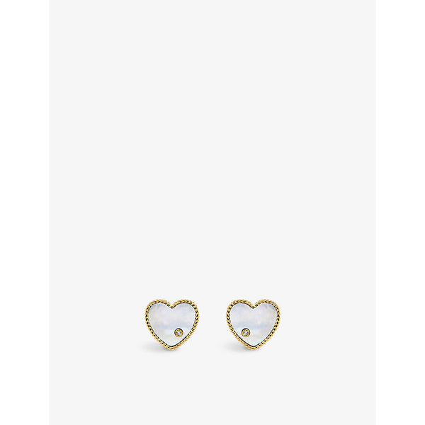 Yvonne Leon Heart 9ct yellow-gold, 0.02ct brilliant-cut diamond and mother-of-pearl stud earrings