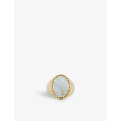 Yvonne Leon Oval 9ct yellow gold, 0.015ct diamond and mother-of-pearl signet ring