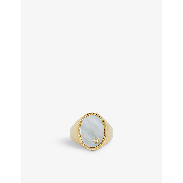 Yvonne Leon Oval 9ct yellow gold, 0.015ct diamond and mother-of-pearl signet ring