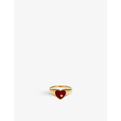 Yvonne Leon Heart 9ct yellow-gold, 0.003ct brilliant-cut diamond and agate signet ring