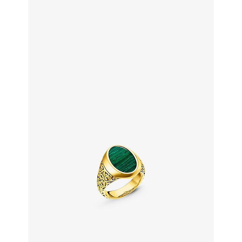 Thomas Sabo Engraved 18ct yellow gold-plated sterling silver and malachite ring