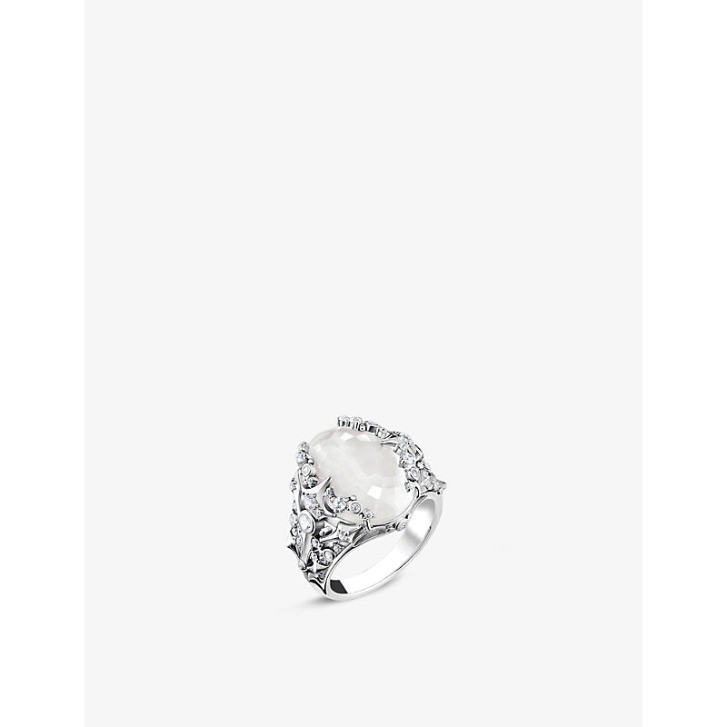 Thomas Sabo Embellished sterling silver, zirconia and milky quartz cocktail ring