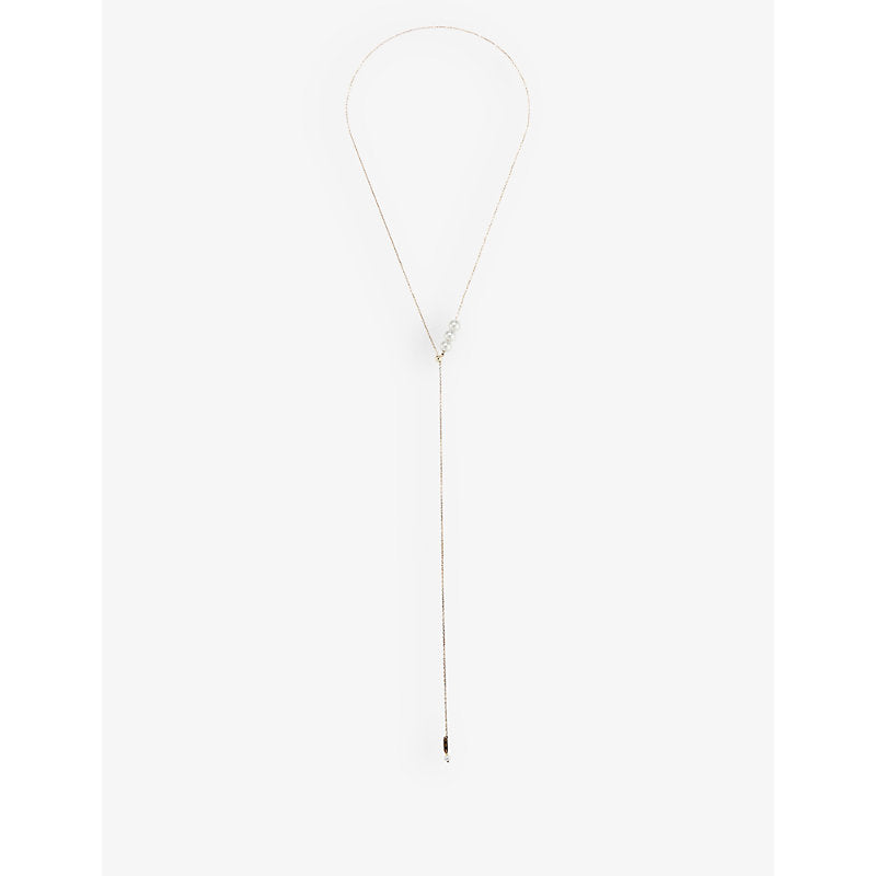 Mizuki Lariat 14ct yellow-gold and pearl drop necklace