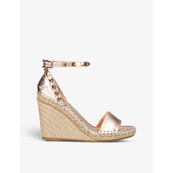 Valentino Garavani Rockstud 105 metallic leather espadrille wedges | VALENTINO GARAVANI