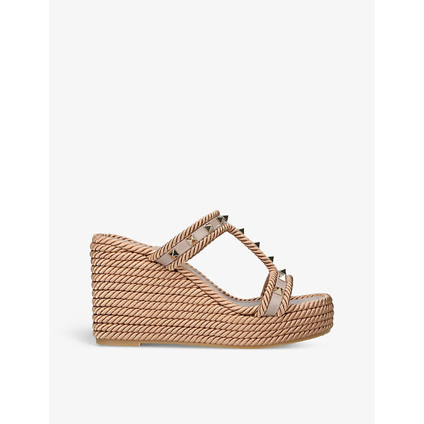  Valentino Garavani Rockstud braided leather wedge sandals