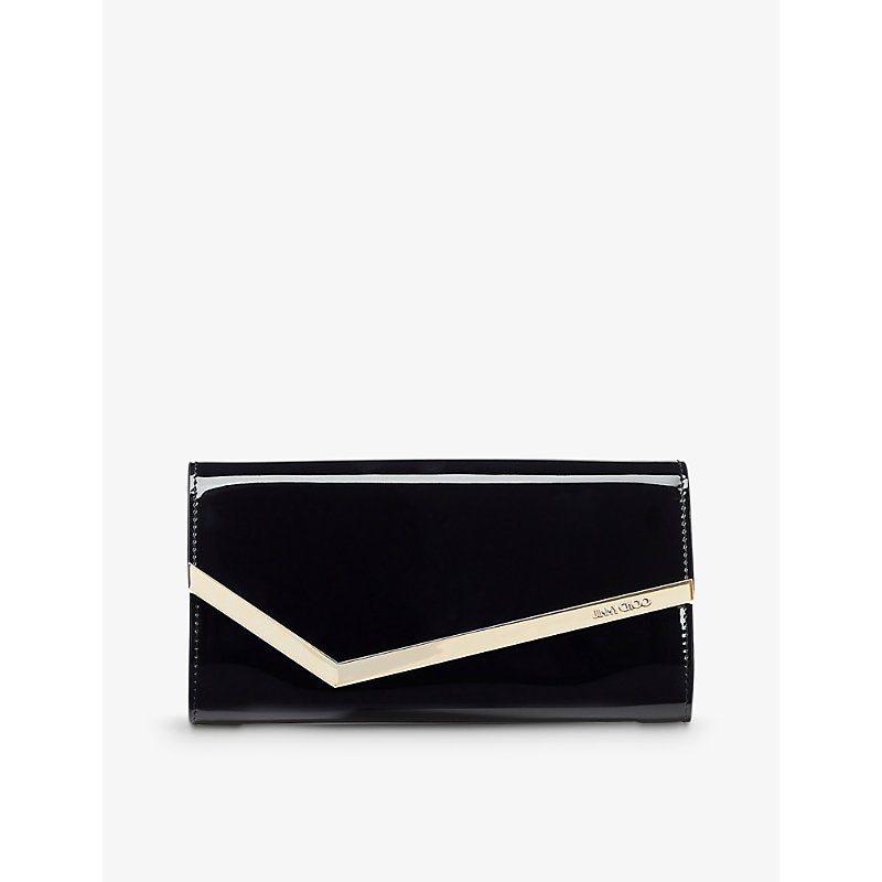 Jimmy Choo Emmie contrast-trim patent-leather clutch bag | JIMMY CHOO