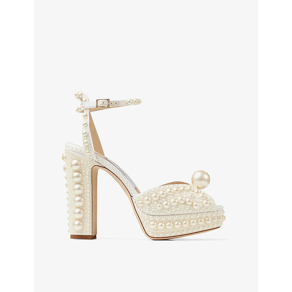 Jimmy Choo Sacaria 120 pearl-embellished satin platform sandals