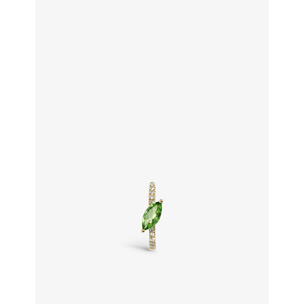 Roxanne First 14ct yellow-gold, 0.07ct brilliant-cut diamond and 0.43ct green-garnet single hoop earring