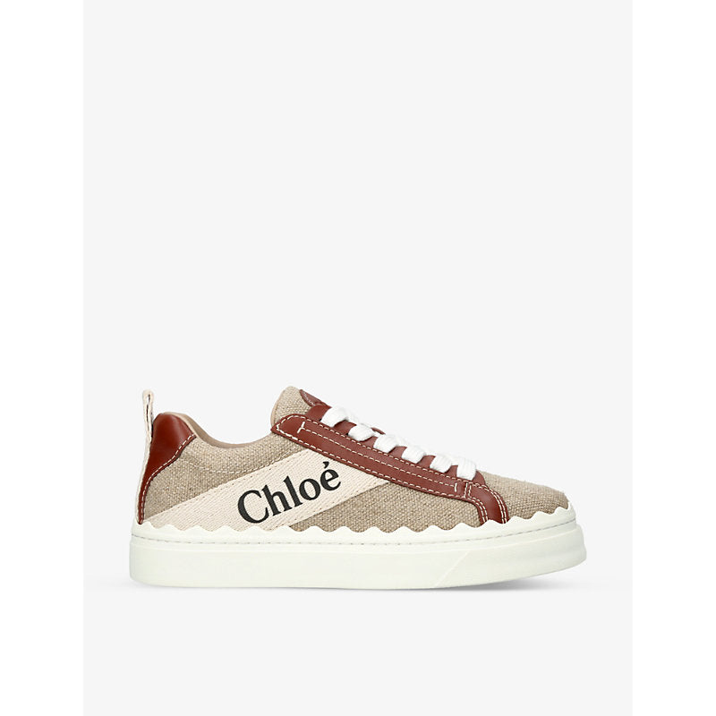 Chloe Lauren logo-embellished linen and leather trainers