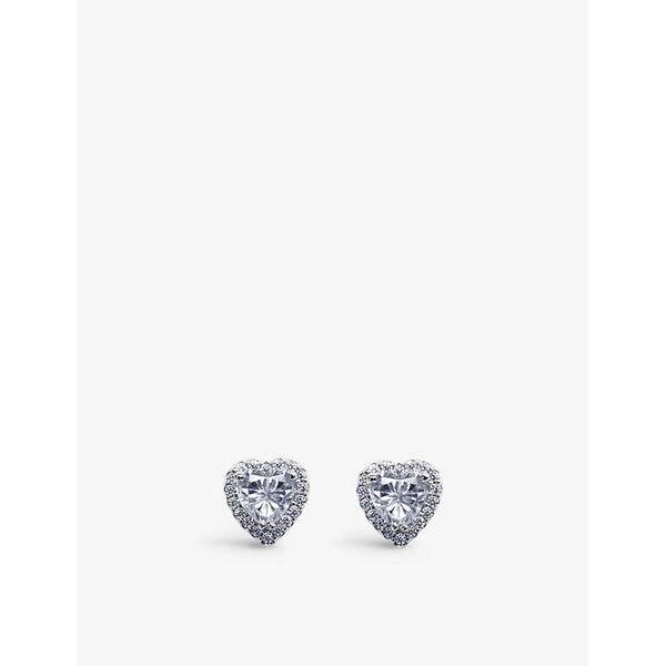  Carat London Cora heart-shaped sterling silver and cubic zironia stud earrings