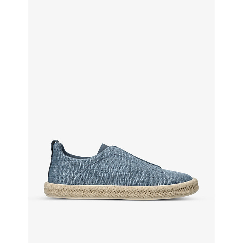  Ermenegildo Zegna Triple Stitch slip-on linen and leather low-top espadrilles