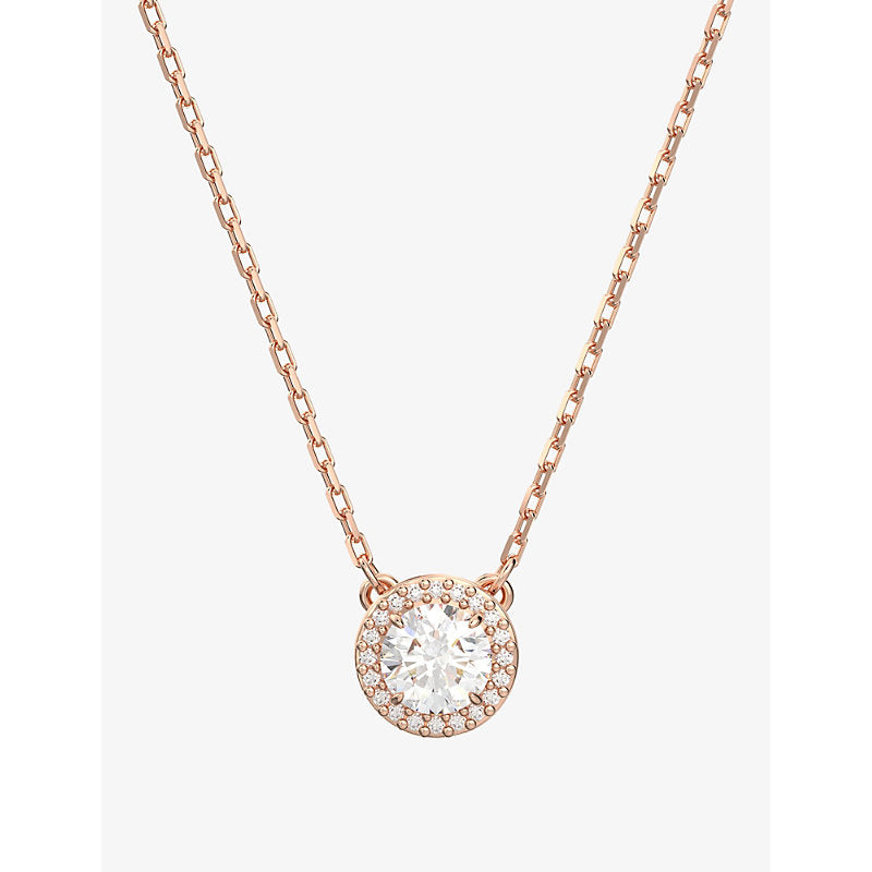  Swarovski Constella rose-gold toned brass and zirconia pendent necklace