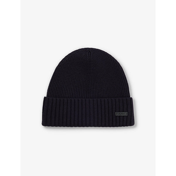 Boss Ribbed brand-patch wool knitted beanie hat