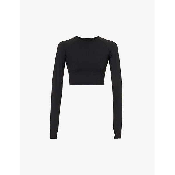 Adanola Fitted long-sleeved cropped stretch-woven T-shirt