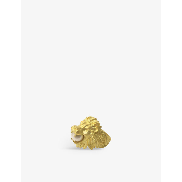 La Maison Couture Miphologia Lion 18ct yellow-gold plated brass and pearl cocktail ring