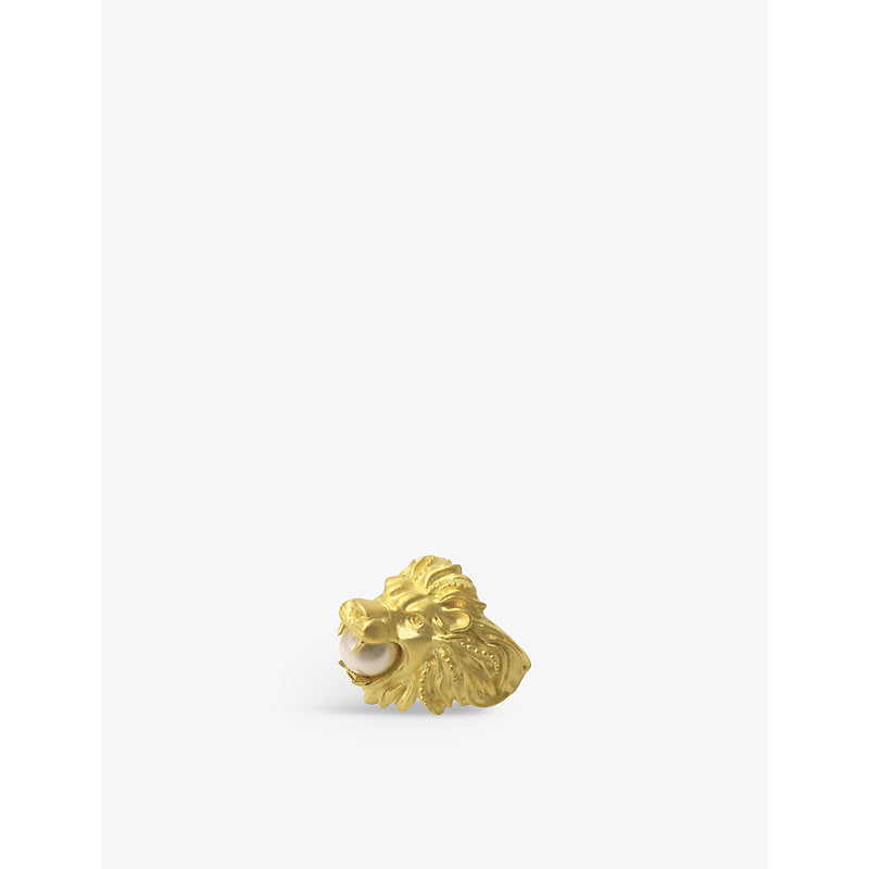 La Maison Couture Miphologia Lion 18ct yellow-gold plated brass and pearl cocktail ring