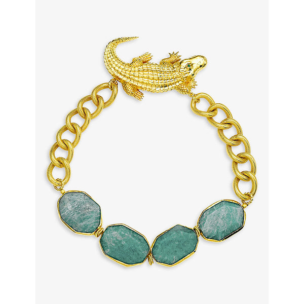 La Maison Couture Samantha Siu Eye-Shine 18ct yellow-gold plated sterling-silver, emerald and amazonite necklace