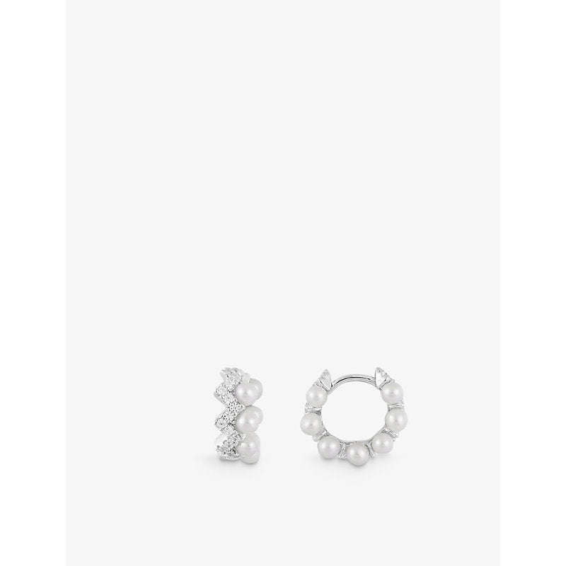  Apm Monaco Up and Down small sterling-silver, freshwater pearl and zirconia hoop earrings