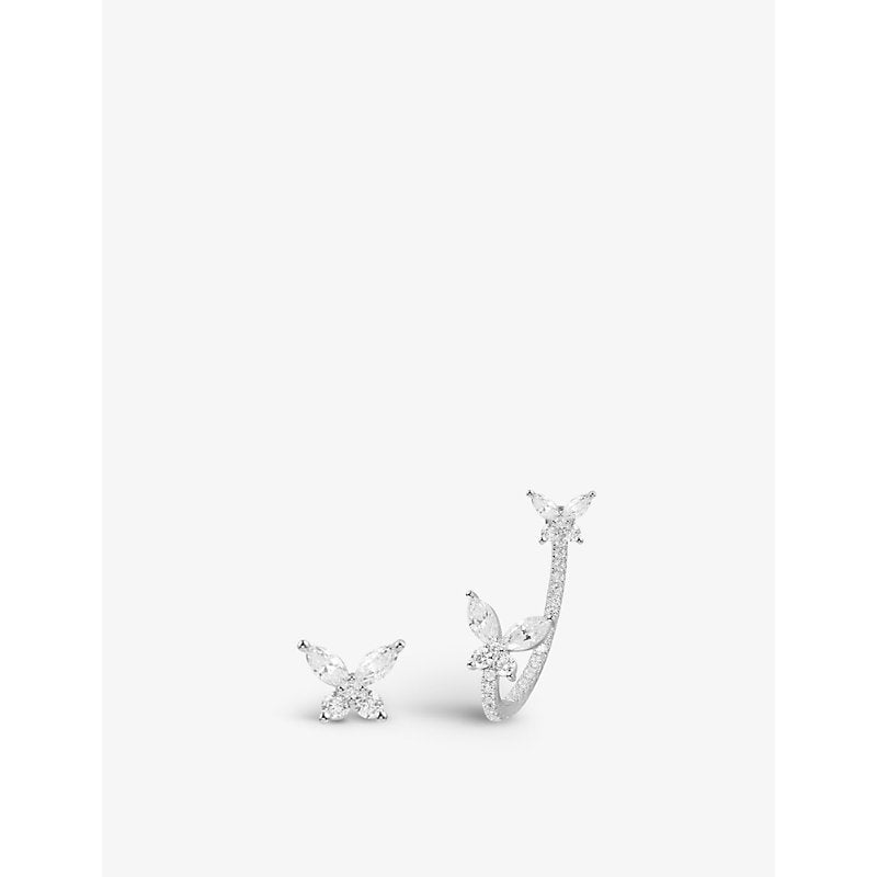  Apm Monaco Asymmetric butterfly sterling-silver and zirconia stud earrings