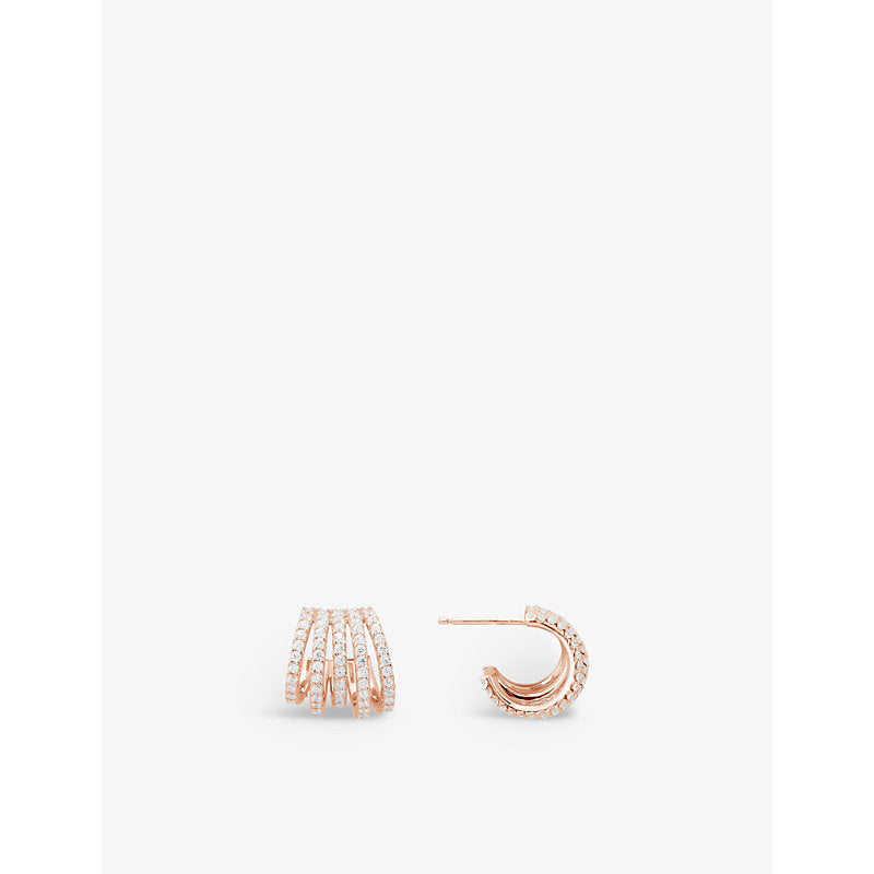  Apm Monaco Five-hoop 18ct rose gold-plated brass and zirconia earrings