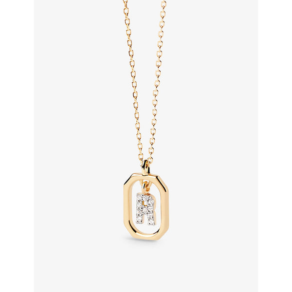  Pdpaola Letter R mini 18ct yellow-gold plated sterling-silver and zirconia pendant necklace