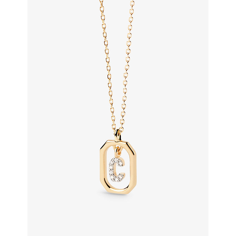 Pdpaola Letter C mini 18ct yellow-gold plated sterling-silver and zirconia pendant necklace